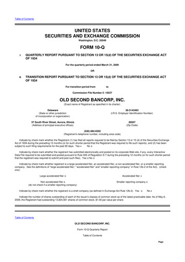 Vorschaubild Old Second Bancorp 10-Q Quartalsbericht  