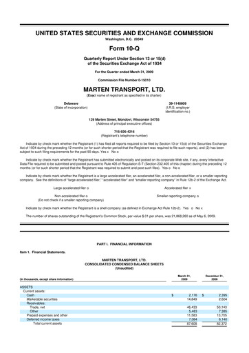 Thumbnail Marten Transport 10-Q Quarterly Report FY 