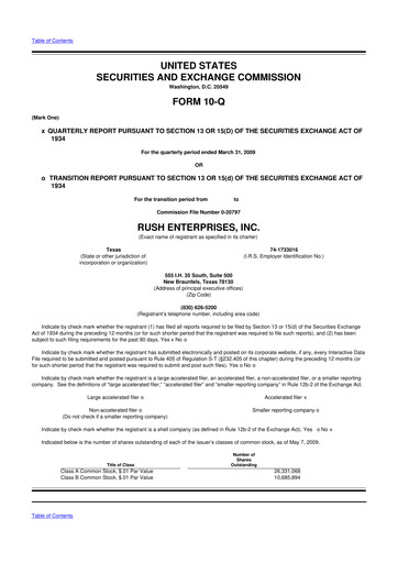 Thumbnail Rush Enterprises
 10-Q Quarterly Report FY 