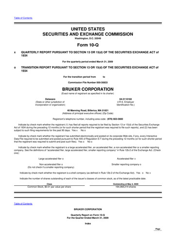 Thumbnail Bruker 10-Q Quarterly Report FY 