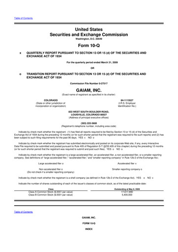 Thumbnail Gaia 10-Q Quarterly Report FY 