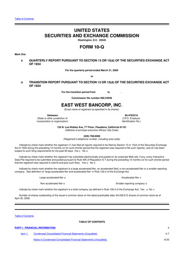 Thumbnail East West Bancorp
 10-Q Quarterly Report FY 