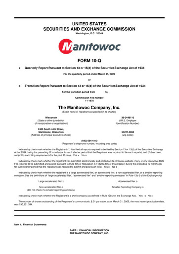 Thumbnail The Manitowoc Company
 10-Q Quarterly Report FY 