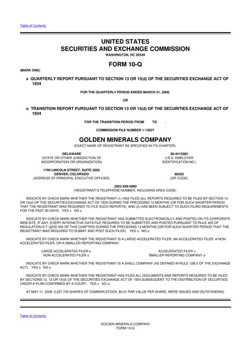 Thumbnail Golden Minerals
 10-Q Quarterly Report FY 