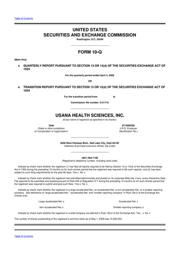 Thumbnail USANA 10-Q Quarterly Report FY 