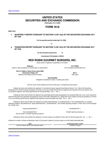 Miniature Red Robin
 10-Q Rapport trimestriel  