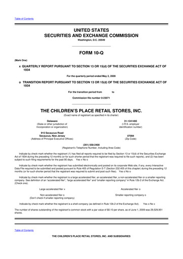 Thumbnail The Children's Place
 10-Q Quarterly Report FY 