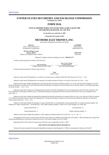 Thumbnail Methode Electronics
 10-K Annual Report 