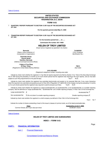 Thumbnail Helen of Troy 10-Q Quarterly Report FY 