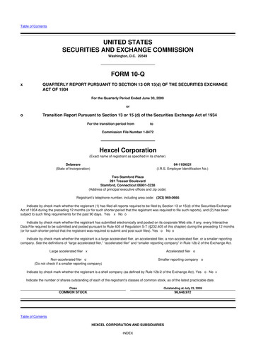 Thumbnail Hexcel
 10-Q Quarterly Report FY 