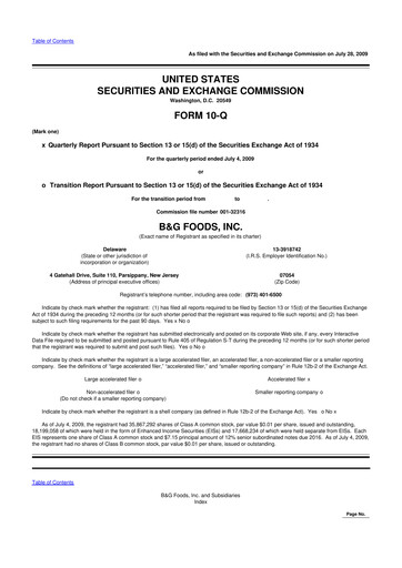 Miniature B&G Foods

 10-Q Rapport trimestriel  