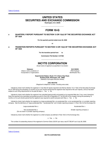 Thumbnail Incyte 10-Q Quarterly Report FY 