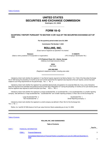 Miniature Rollins 10-Q Rapport trimestriel  