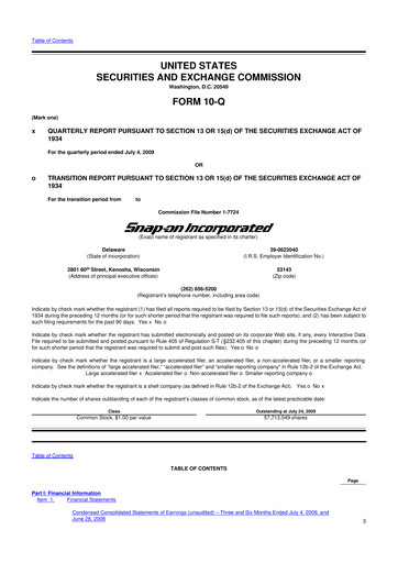 Thumbnail Snap-on 10-Q Quarterly Report FY 