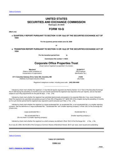 Miniature COPT Defense Properties 10-Q Rapport trimestriel  