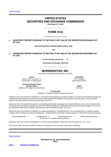 Thumbnail Morningstar
 10-Q Quarterly Report FY 