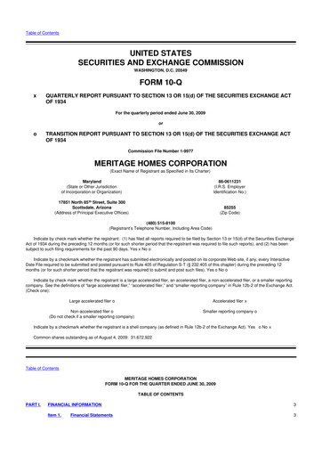 Thumbnail Meritage Homes 10-Q Quarterly Report FY 
