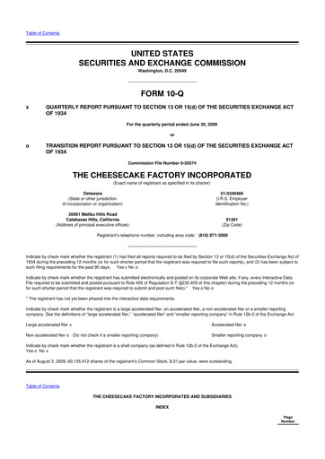 Thumbnail The Cheesecake Factory
 10-Q Quarterly Report FY 