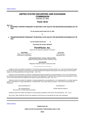 Thumbnail FormFactor 10-Q Quarterly Report FY 