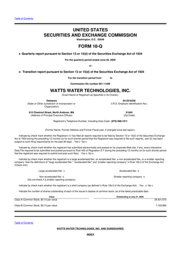 Thumbnail Watts Water Technologies
 10-Q Quarterly Report FY 