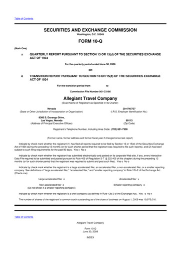 Thumbnail Allegiant Travel Company 10-Q Quarterly Report FY 