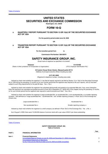 Thumbnail Safety Insurance
 10-Q Quarterly Report FY 