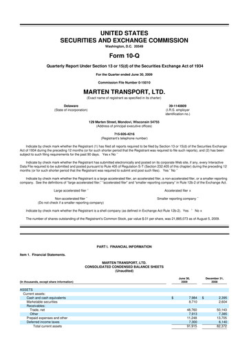Thumbnail Marten Transport 10-Q Quarterly Report FY 