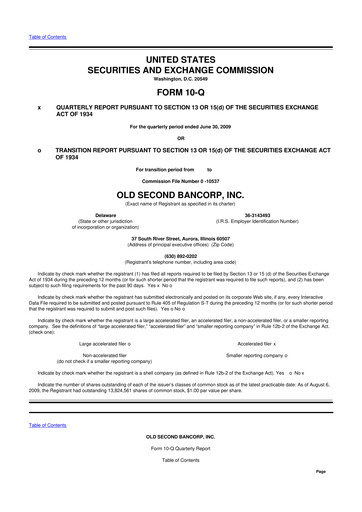 Vorschaubild Old Second Bancorp 10-Q Quartalsbericht  