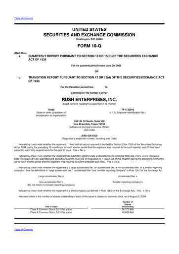 Thumbnail Rush Enterprises
 10-Q Quarterly Report FY 