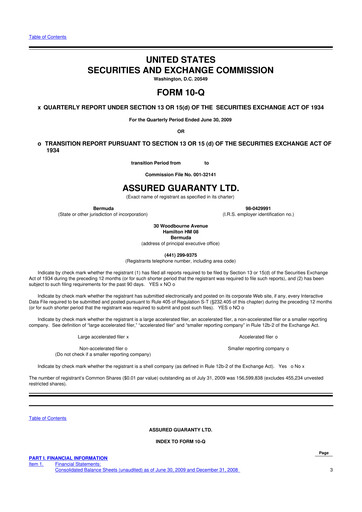 Miniature Assured Guaranty 10-Q Rapport trimestriel  