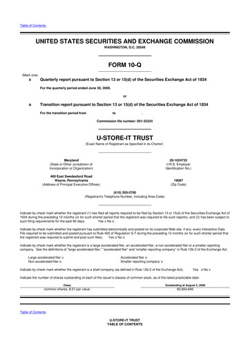 Thumbnail CubeSmart
 10-Q Quarterly Report FY 