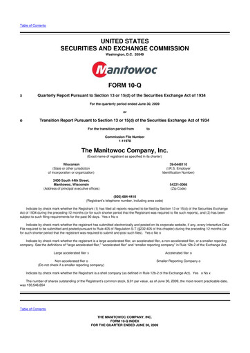 Thumbnail The Manitowoc Company
 10-Q Quarterly Report FY 