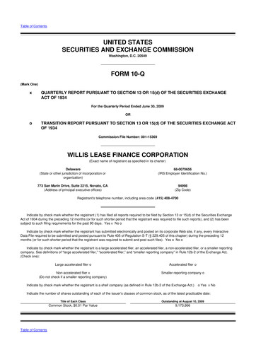 Thumbnail Willis Lease Finance Corporation 10-Q Quarterly Report FY 