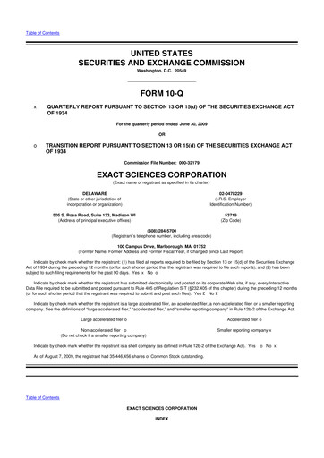 Vorschaubild Exact Sciences 10-Q Quartalsbericht  