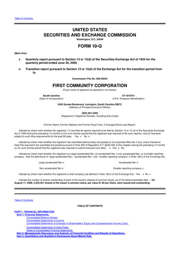 Thumbnail First Community Corporation 10-Q Quarterly Report FY 