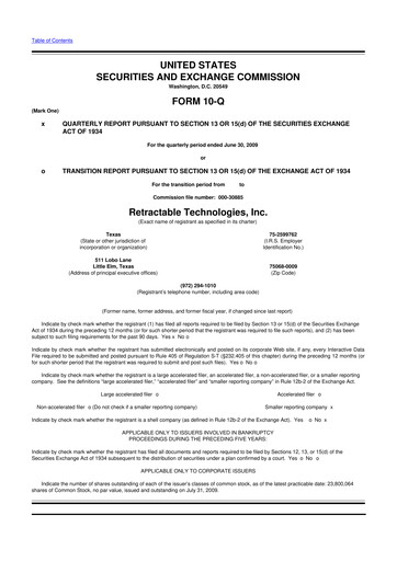 Thumbnail Retractable Technologies 10-Q Quarterly Report FY 