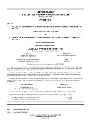 Thumbnail Casella Waste Systems
 10-Q Quarterly Report FY 