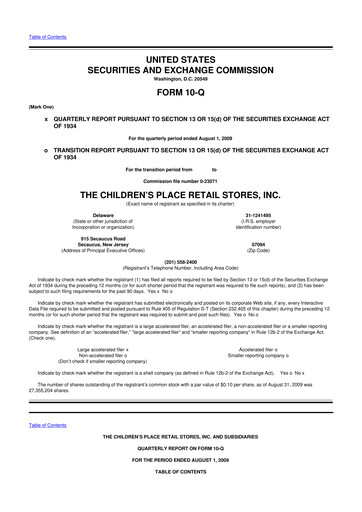 Thumbnail The Children's Place
 10-Q Quarterly Report FY 