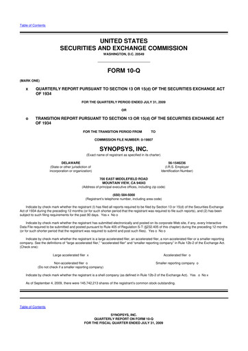 Thumbnail Synopsys 10-Q Quarterly Report FY 