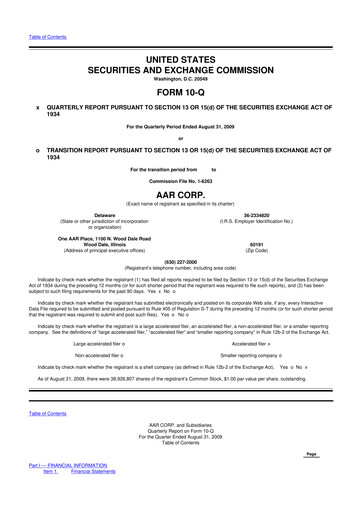 Thumbnail AAR 10-Q Quarterly Report FY 