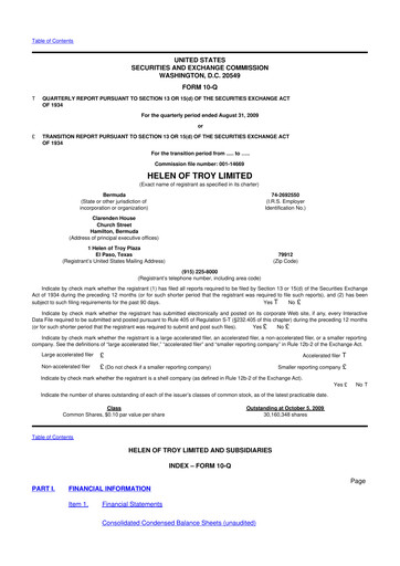 Thumbnail Helen of Troy 10-Q Quarterly Report FY 