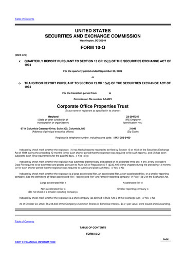 Miniature COPT Defense Properties 10-Q Rapport trimestriel  