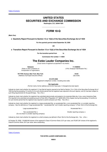 Thumbnail Estee Lauder 10-Q Quarterly Report FY 