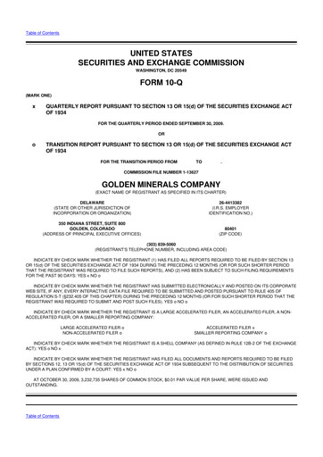 Thumbnail Golden Minerals
 10-Q Quarterly Report FY 