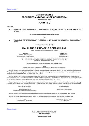 Thumbnail Maui Land & Pineapple Company 10-Q Quarterly Report FY 