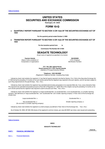 Thumbnail Seagate Technology 10-Q Quarterly Report FY 