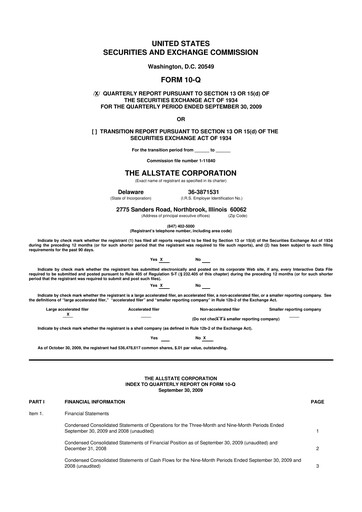 Thumbnail Allstate 10-Q Quarterly Report FY 