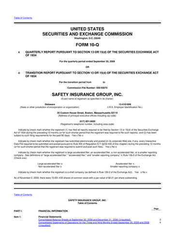 Thumbnail Safety Insurance
 10-Q Quarterly Report FY 