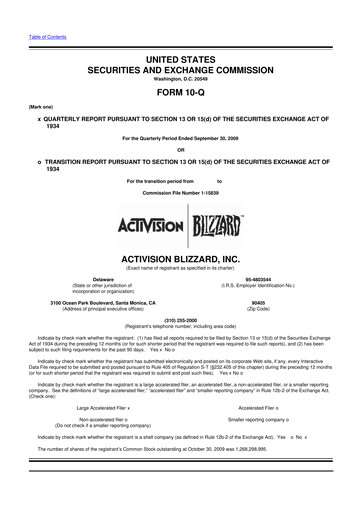 Thumbnail Activision Blizzard 10-Q Quarterly Report FY 