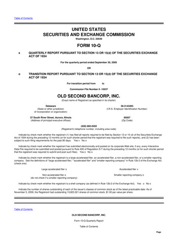 Vorschaubild Old Second Bancorp 10-Q Quartalsbericht  